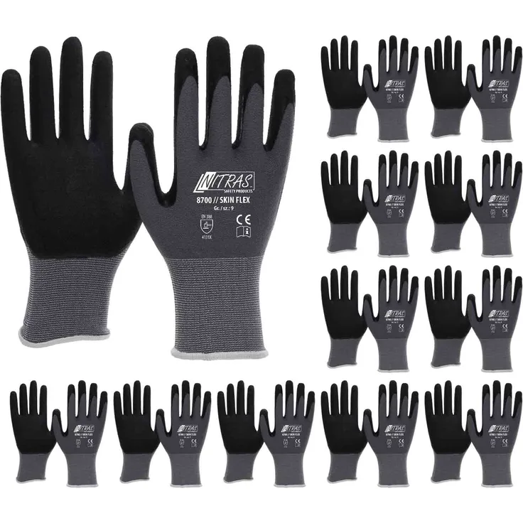 NITRAS 8700 Skin-Flex Strickhandschuh mit schwarzer Spezialbeschichtung für Feinmontage - VPE 12 Paar Größe:11