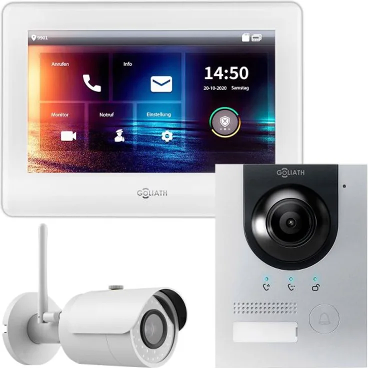 GOLIATH IP Video Türsprechanlage Unterputz Set für 1 Familienhaus Silber 1x 7 Monitor Weiß mit WiFi-Kamera