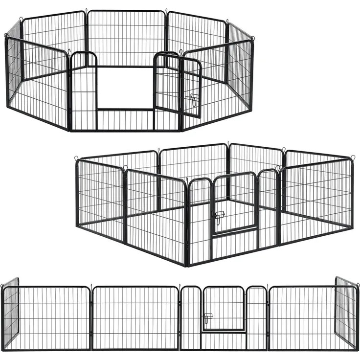 Juskys Welpenauslauf 160 x 160 x 60 cm – Welpenlaufstall 8-teilig aus Metall – Freigehege mit Tür – Welpengitter für Hunde, Hasen & Kleintiere
