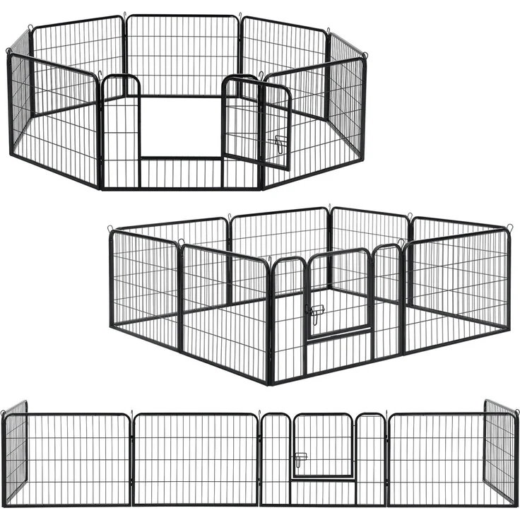 Juskys Welpenauslauf 160 x 160 x 60 cm – Welpenlaufstall 8-teilig aus Metall – Freigehege mit Tür – Welpengitter für Hunde, Hasen & Kleintiere – Bild 1
