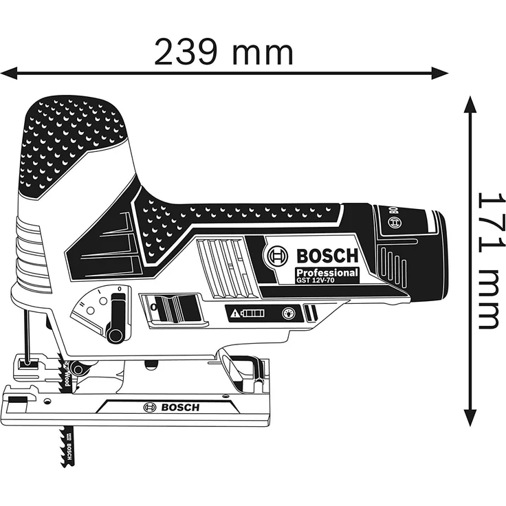 Bosch Professional 12V System Akku Stichsäge GST 12V-70 (2x Sägeblatt, Gleitschuh, Spanreißschutz, Schnitttiefe in Holz: 70 mm, ohne Akkus und Ladegerät, in L-BOXX) – Bild 3