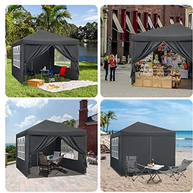WOLTU Pop-Up wasserdichter Faltpavillon Sonnenschutz Event Pavillon mit Seitenwänden Gartenpavillon auf Terrasse Camping Festival Pagodenzelt aus Oxford Metallrahmen 3 x 3 m Anthrazit – Bild 4