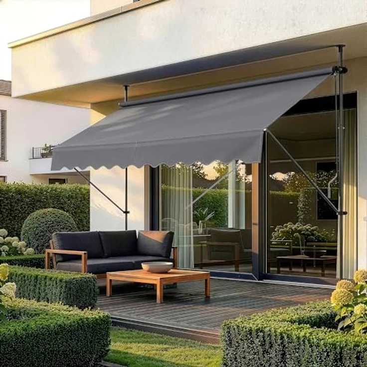 Pro.tec - Klemmmarkise 300x120x200-300cm ohne Bohren Mittelgrau – Bild 2