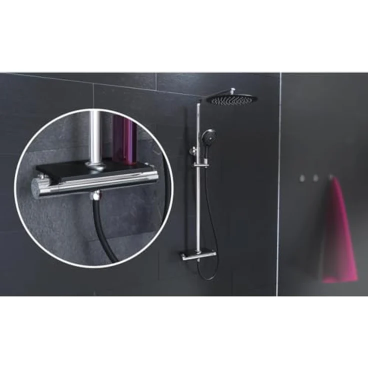 Eisl Brausegarnitur Grande Vita, Duschsystem mit Thermostat, Regendusche, 101 cm, Edelstahl, weiß – Bild 5