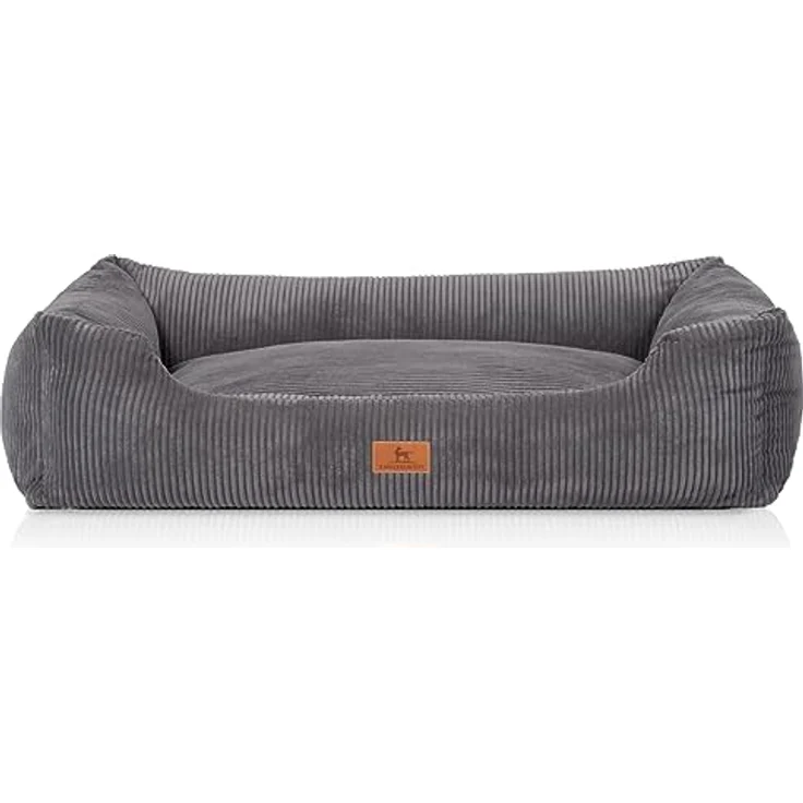 Knuffelwuff Hundebett aus Cord mit Handwebcharakter Olivia XL 105 x 75cm Grau - Abnehmbarer Bezug - waschbar - für große, mittelgroße und kleine Hunde – Bild 2