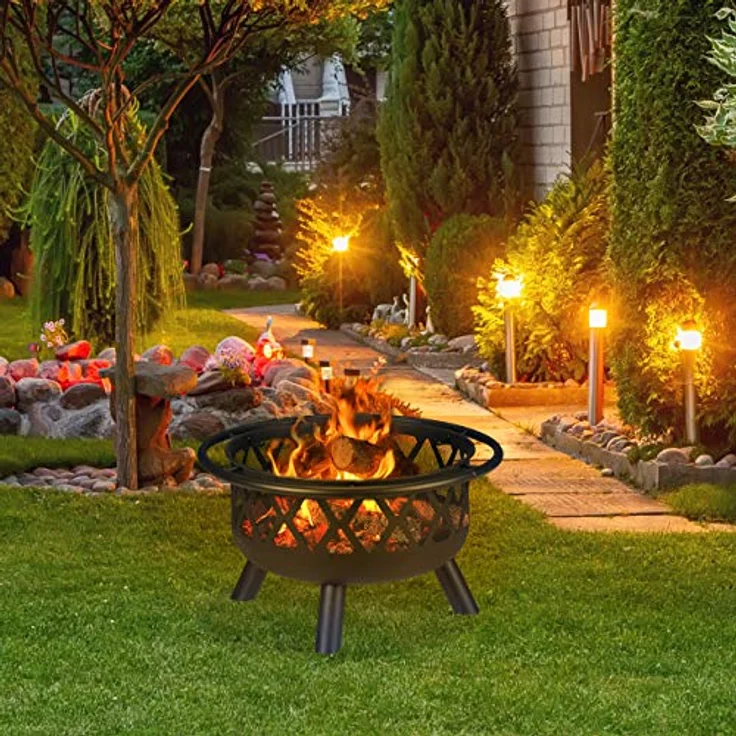 relaxdays Feuerschale mit Funkenschutz, XXL Feuerstelle für Terrasse und Garten, Stahl, Schwarz – Bild 2