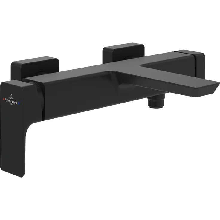 Villeroy & Boch Einhebel-Badewannenarmatur Subway 3.0, Wandmontage, Messing, Matt Black, mit AdjustablePlus Strahlregler und EasyClean Funktion