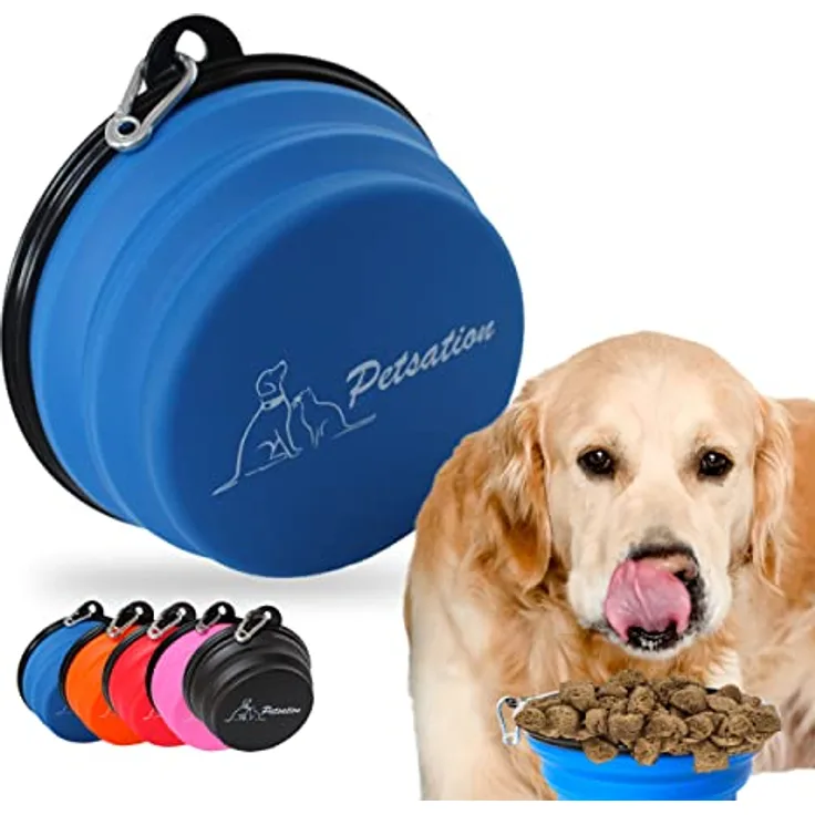 PETSATION – Hundenapf faltbar für unterwegs [Das Original] Futternapf Hund ideal für den Alltag – 1000 ml Wassernapf – Trinknapf für den Hund - Reisenapf, Fressnapf, Napf (1000ml, Blau)
