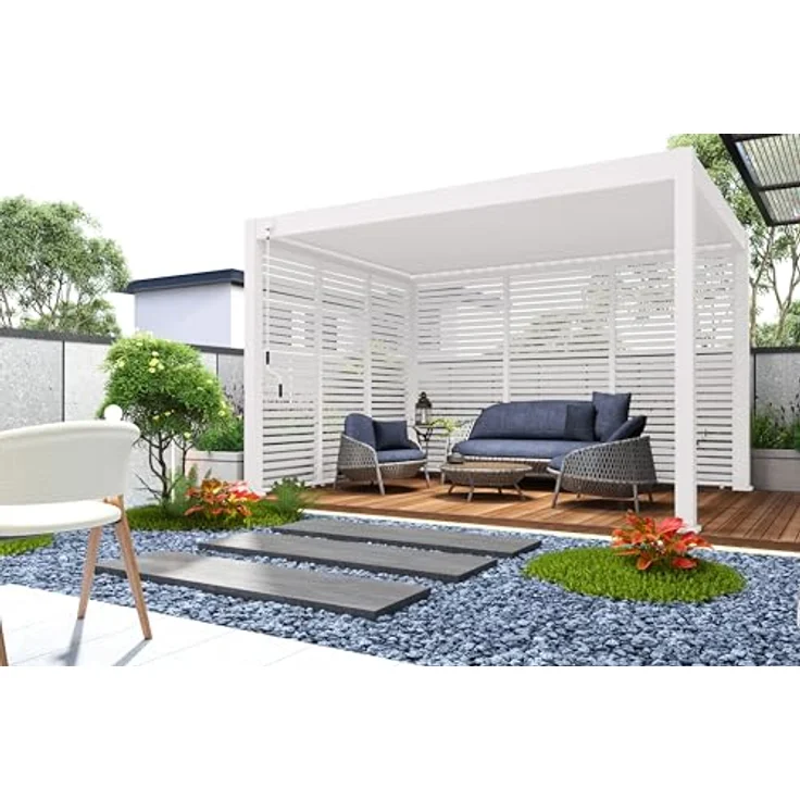 Weide Horizontale Lamellenwand aus Aluminium, Pavillonseitenteil für Pergola, 93 cm, Weiß – Bild 2