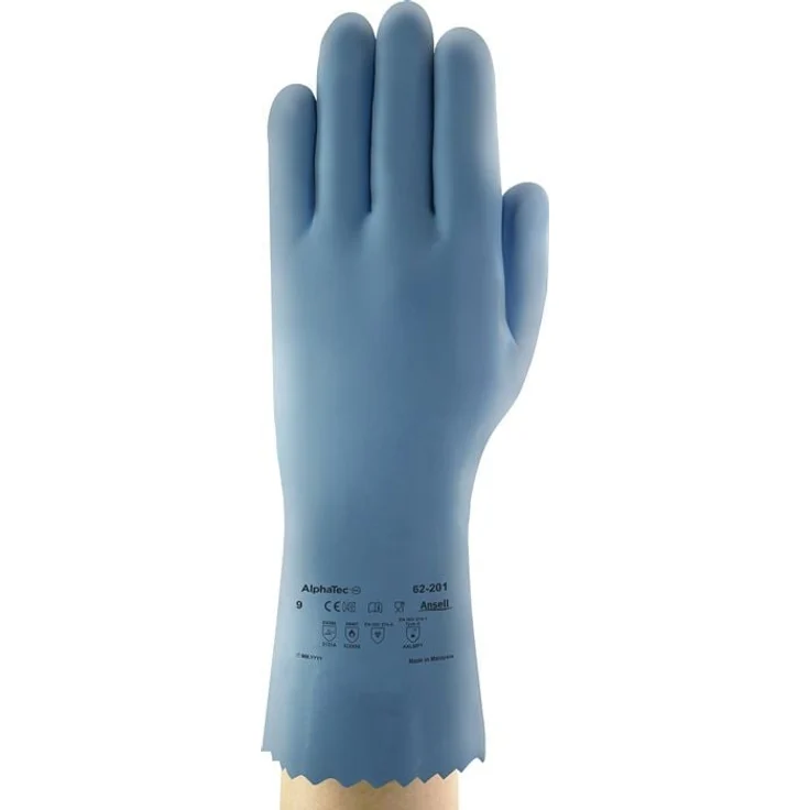 Ansell AlphaTec® 62-201 Chemiehandschuh, Gr.9, blau, nach EN 388, EN 374, EN 407, PSA III, hohe Flexibilität, sehr gute Abriebfestigkeit, Hitzeschutz bis 100 °C