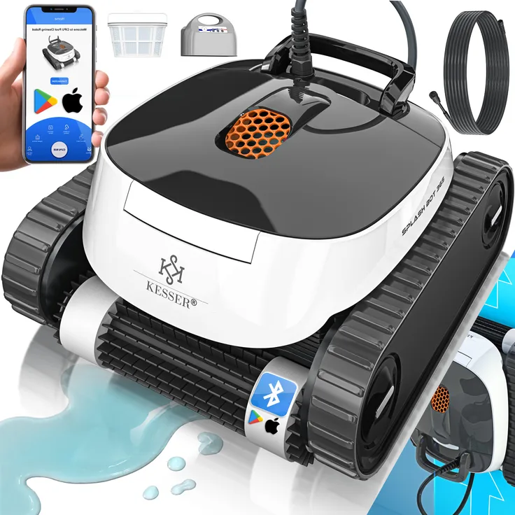KESSER® Poolroboter für Boden und Wand | Poolsauger bis 100m² Pools & eine leistungsstarke Reinigung | Vollautomatischer Poolreiniger mit App-Funktion und Klettermechanismus, blau