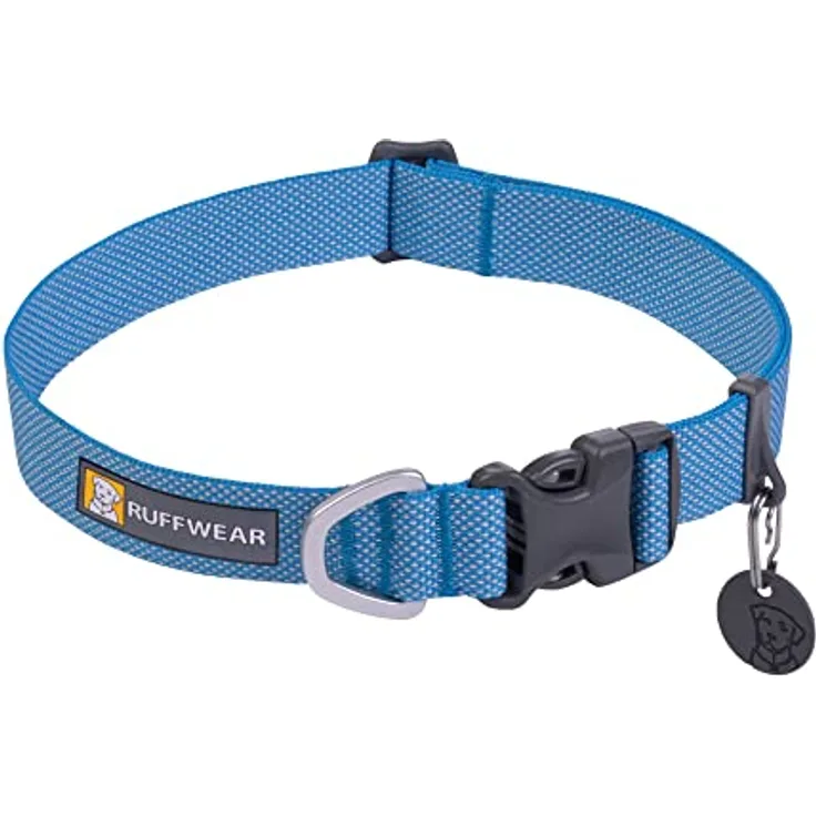 RUFFWEAR Hundehalsband Hi & Light, ultrastark und leicht, Starkes Tubelok-Gewebe, Aluminium-Leinenbefestigungsring und Schnalle, stilvolles Halsband, Blue Dusk (L, 51-66cm)