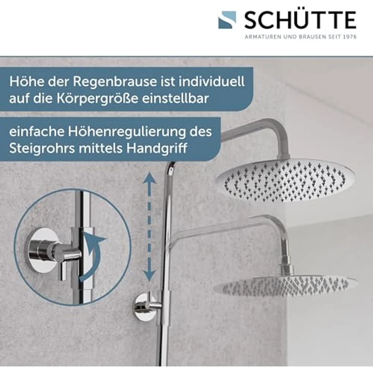 Schütte Brausegarnitur AQUADUCT, Edelstahl Regendusche, höhenverstellbar 80-120 cm, Antikalk, wassersparend – Bild 2