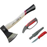 siwitec Axt GESCHENK SETS MIT 4IN1 SCHÄRFER UND UNIVERSALMESSER, C45 Carbon Stahl, GS-Verifizierung, wechselbare Aufsätze - Hickory-Hartholzgriff - Preisvergleich