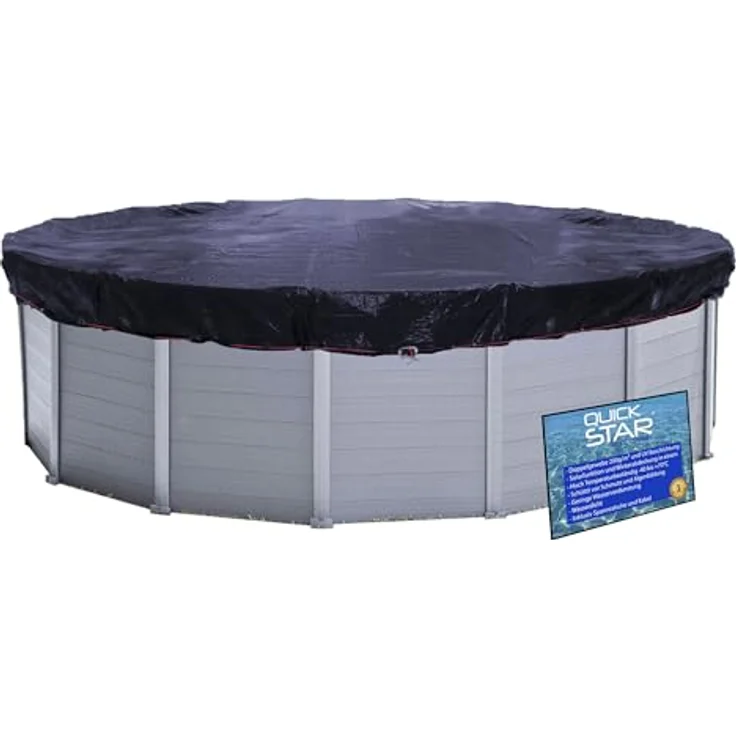 QUICK STAR Quick Star Poolabdeckung, Schwarz, Rund, 830x830 cm, 100% Polyethylen, UV-beständig, witterungsbeständig, inkl. Spannschnur und Spannratsche – Bild 9