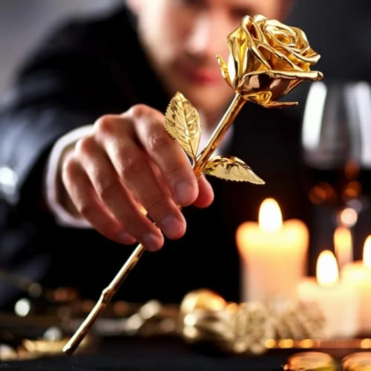 Mikamax Kunstpflanze Goldene Rose, 30 cm, vergoldete Ewigkeitsrose mit Geschenkbox und Echtheitszertifikat – Bild 2