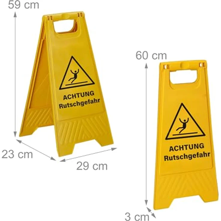 Relaxdays Achtung Rutschgefahr Aufsteller, 3er Set, klappbar, beidseitig beschriftet, gelb, Kunststoff-Warnschild – Bild 4