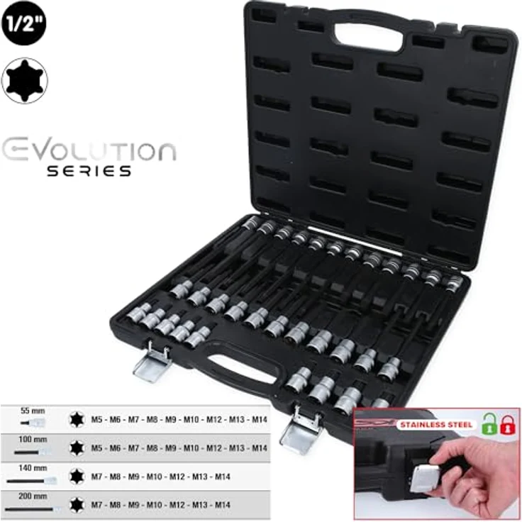 KS Tools 1/2" RIBE® Bit-Stecknuss-Satz, 32-tlg, mit kurzen, langen und extra langen Bit-Einsätzen, Chrom Vanadium im Kunststoffkoffer – Bild 2