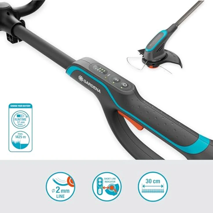 Gardena Power for All 18V Akku-Rasentrimmer PowerTrim 30/18V, 18 V Li-Ionen, Schnittbreite 30 cm, ohne Akku, LED-Anzeige für Fadenverlängerung – Bild 4