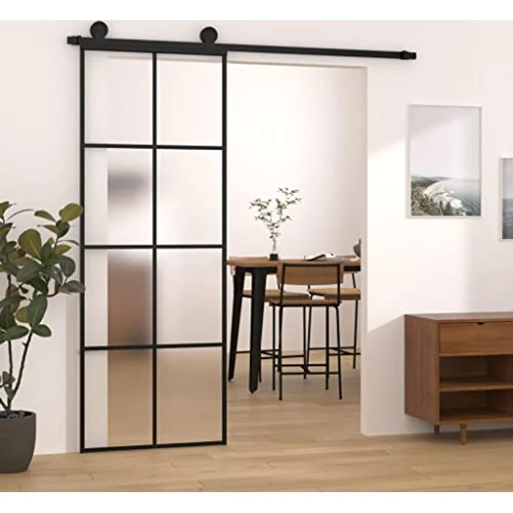vidaXL Schiebetür mit Beschlag 76x205 cm ESG-Glas & Aluminium – Bild 2