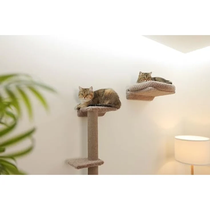 Kerbl Pet Kletterwand Monte Alpi für Katzen, 4-teilig, grau, individuelle Montage, Kratzsäulen mit Sisalteppich, Liegebett mit Softplüsch – Bild 5