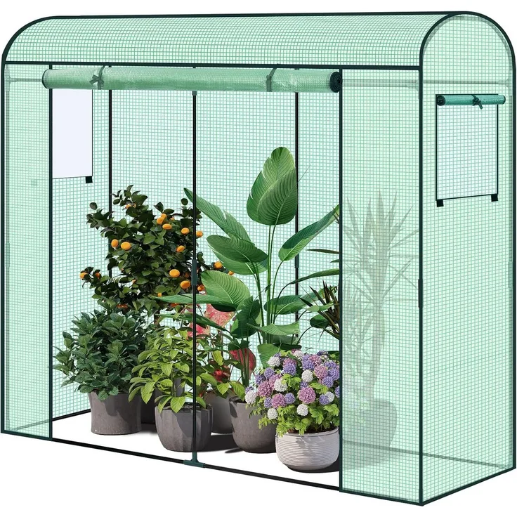 Woltu Foliengewächshaus, Winterfest, Folientunnel für Aufzucht Tomaten, mit Tür, Stabil & Haltbar, Optimales Klima für Pflanzen, Einfache Montage, Vielseitiger Helfer, Grün
