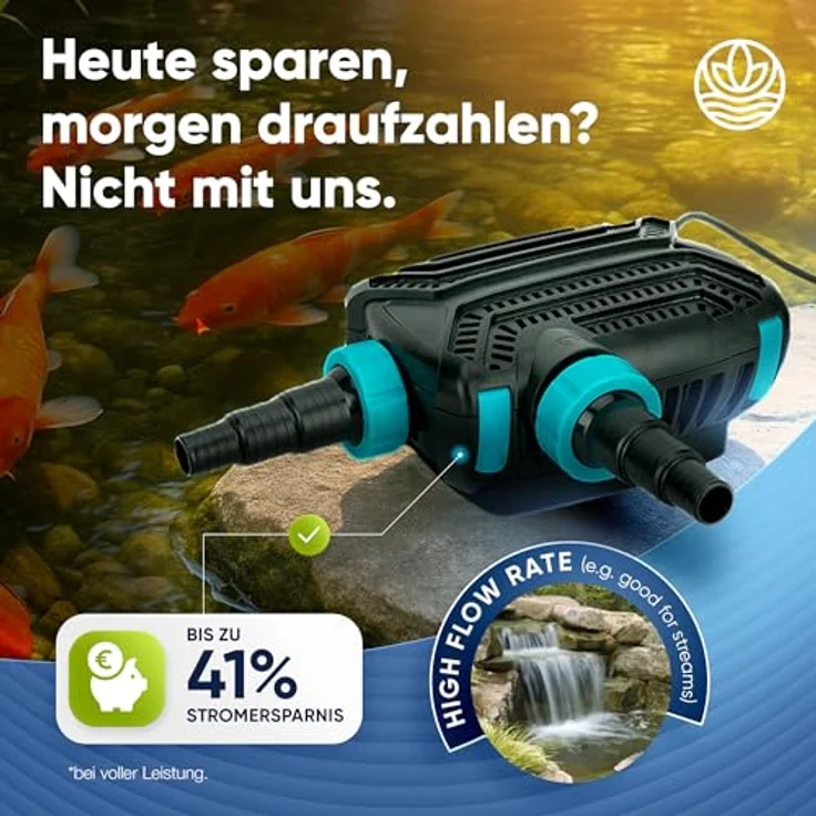 TEICHER Teicher Filterpumpe EP-3000X, energieeffiziente Teichpumpe 10W, 3000 l/h, IPX8, ideal für Gartenteich und Wasserfall – Bild 2