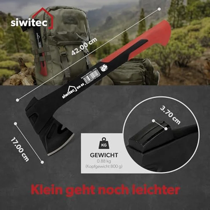 siwitec Universalaxt SN-80, Spaltaxt mit 800 Gramm Kopfgewicht, Axt zum Holz spalten mit glasfaserverstärktem Kunststoff-Stiel und C45 Carbon Klinge, Beil – Bild 2