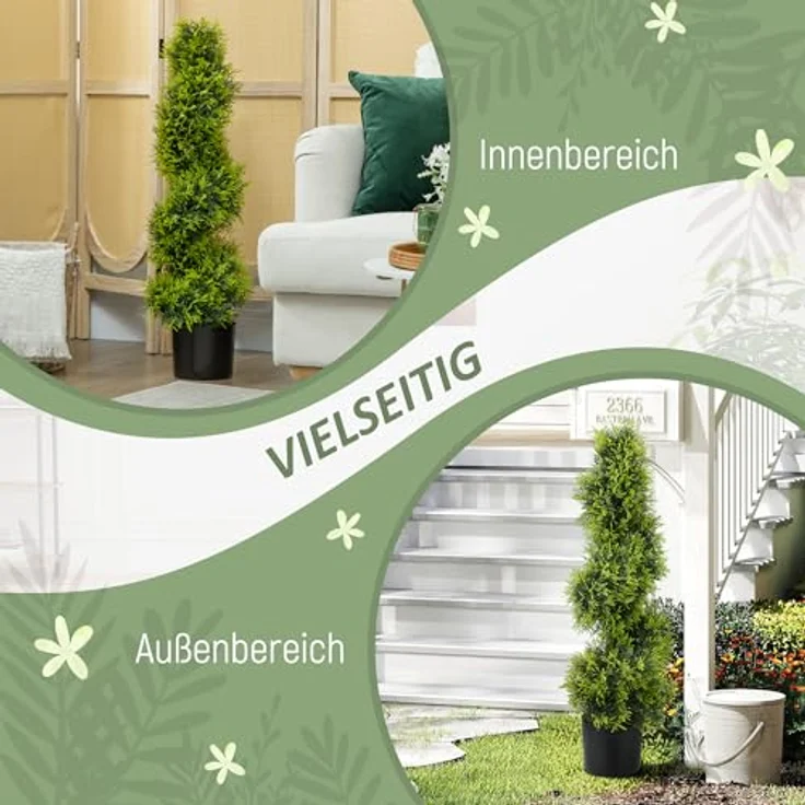 HOMCOM Künstliche Zypresse 90cm, UV-beständige Kunstpflanze in Spiralform mit 693 PE-Blättern, pflegeleicht im schweren Topf für Innen- und Außenbereich – Bild 5