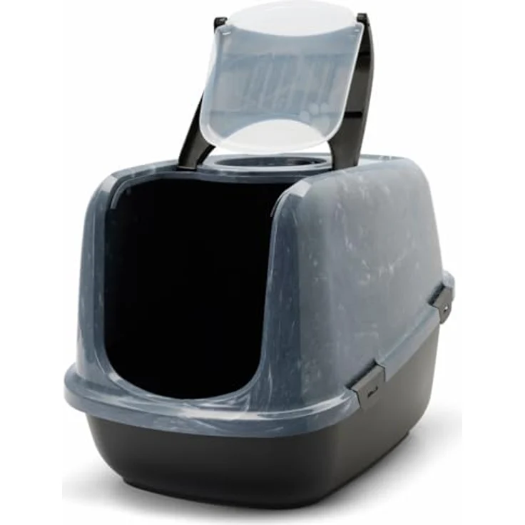 Savic Katzentoilette Nestor Jumbo Marble, grau/weiß-schwarz, mit aufklappbarer Front und Aktivkohle-Filter – Bild 6