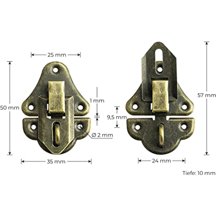 HMF 6495 Vintage Spannverschluss mit Schlossöse | 35 x 50 mm | Bronze – Bild 2