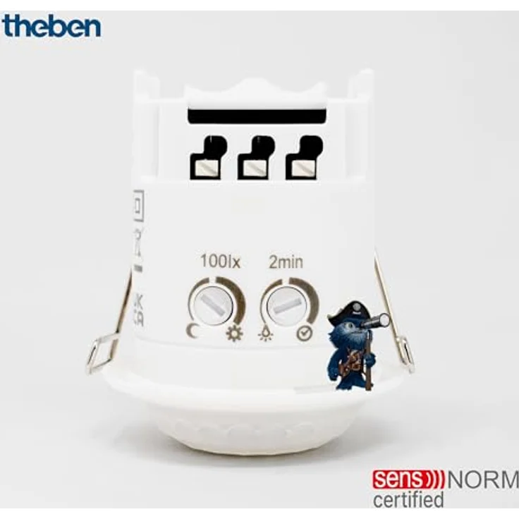 Theben 1030202 PIRA T6 Mini DE, Kompakter Bewegungsmelder für Innenbereich, 200 W LED, 360° Erfassungsbereich, Ø 6 m, Nachlaufzeit 5 s - 15 min, Deckeneinbau – Bild 3