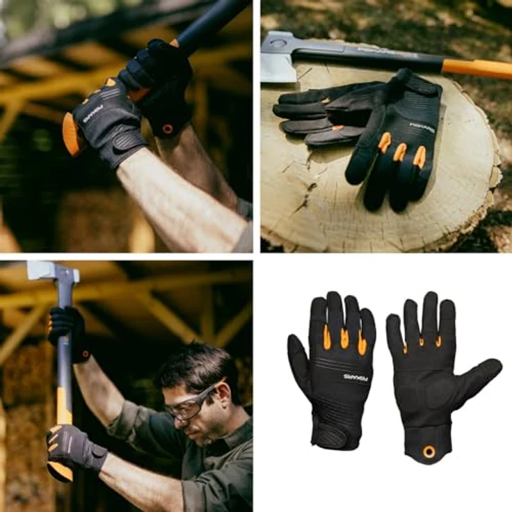 Fiskars Axt- und Werkzeughandschuhe, Touchscreen-kompatibel, Kunstleder/Netzgewebe, Größe 10, Schwarz/Orange – Bild 2