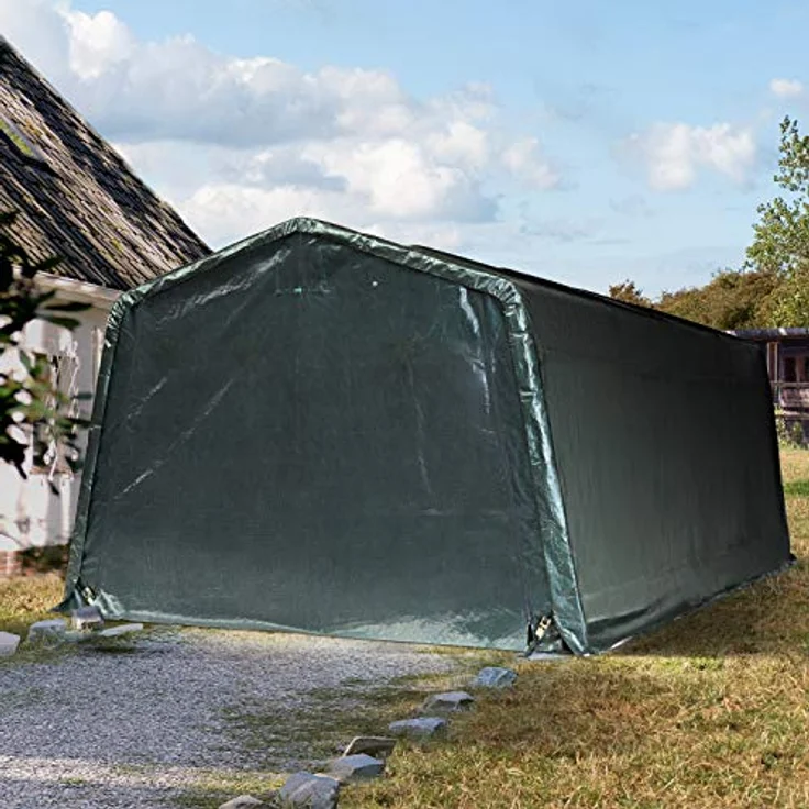 TOOLPORT Garagenzelt Carport 3,3 x 6,2 m Dunkelgrün – PE-Plane 450 N, wetterfest mit stabiler Stahlrohrkonstruktion, flexibler Einsatz als Weidezelt & Unterstand – Bild 2