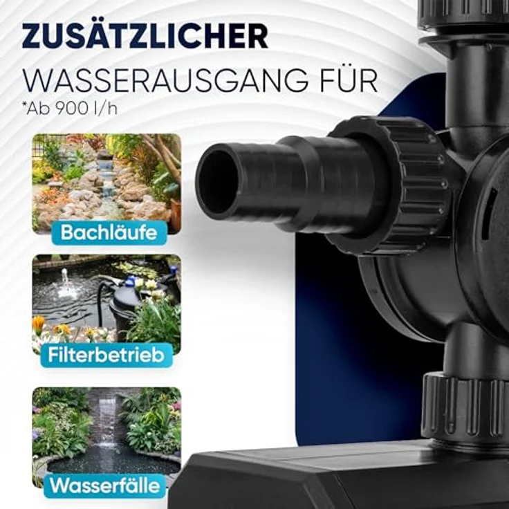TEICHER Teichpumpe FP-3000, Springbrunnenpumpe mit 3000 l/h, 55 W, inkl. Aufsätze & Filter, für Garten- und Miniteiche, flüsterleise, mechanisch einstellbare Fördermenge – Bild 5
