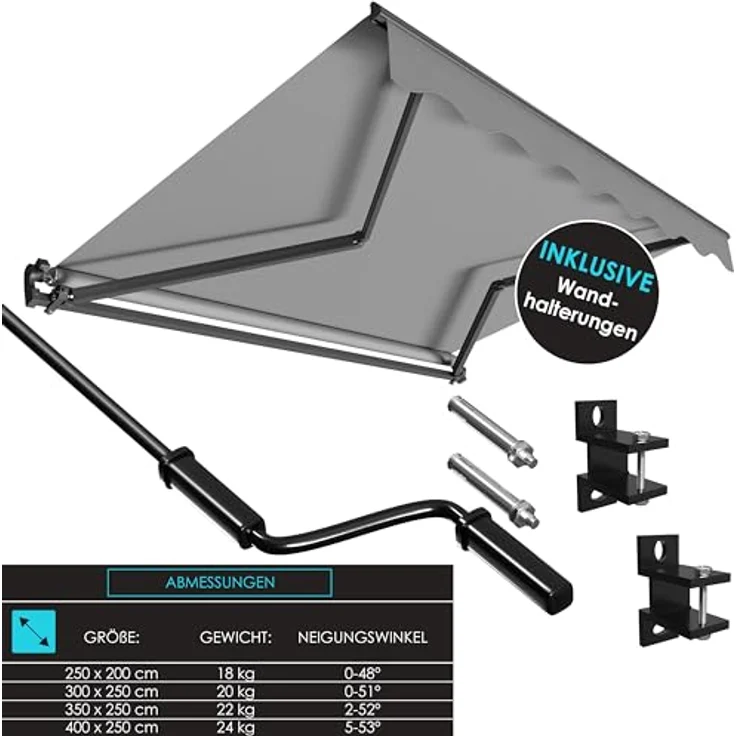 KESSER® Gelenkarmmarkise 300 x 250 cm, wasserabweisende Terrassenmarkise mit Wandhalterung, Alu/Polyester, grau – Bild 4