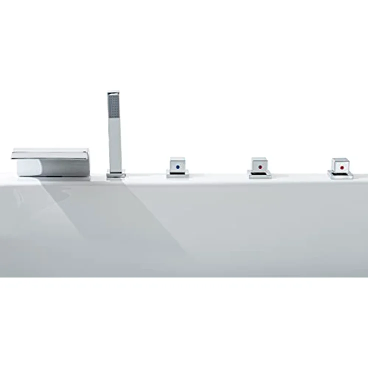 Basera® Whirlpool-Badewanne Naxos, Indoor Whirlpool Komplett-Set in Weiß mit 24 Massagedüsen, Heizung, Ozongenerator, Bodenansaugung, LED-Farblichtambiente und Bluetooth – Bild 5