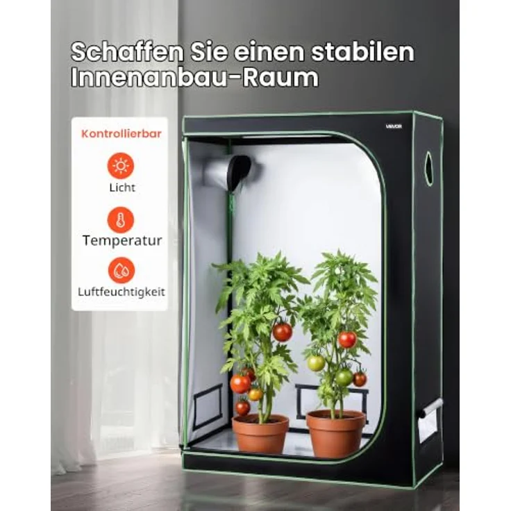 VEVOR Growzelt HX12060180, 120x60x180 cm Indoor-Pflanzenzelt aus 600D hochreflektierendem Mylar mit Beobachtungsfenster und Bodenwanne, für Obst, Blumen & Gemüse, Schwarz + Grün – Bild 2