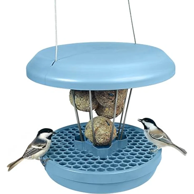 SWISSINNO Vogelfutterhaus zum Aufhängen – Lucerne SMART Birds - Meisenknödelhalter mit Auffangschale - Rattensicher - Futterstation für 7 Meisenknödel - Hellblau – Bild 1