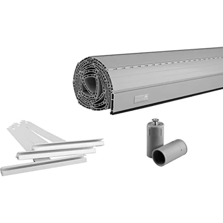 Schellenberg 20093 Rolladenpanzer Set PVC Mini, 120 x 140 cm grau, kürzbar für 40 mm Stahlrohrwellen, inkl. Aufhängungen, Alu-Endleiste, Anschlagstopfen