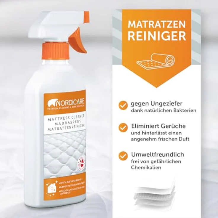 Nordicare Matratzenreiniger Spray für Matratze und Bettwäsche Allzweckreiniger (Matratzen Reinigungsmittel, Bettreiniger, Geruchsentferner) – Bild 5