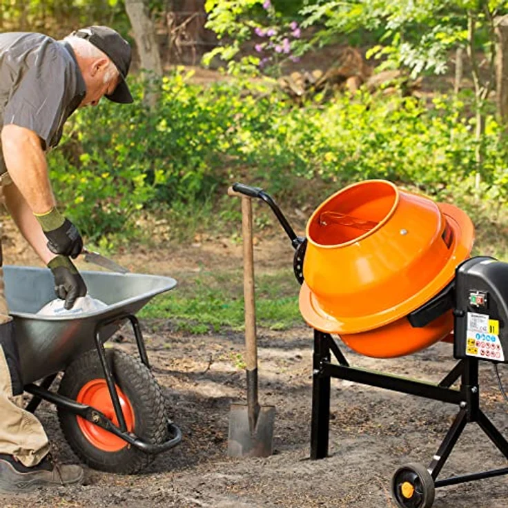 EBERTH Betonmischer 65L, Elektrisch mit 220W Motor, Stahlgestell, breite Fußplatte, orange/schwarz – Bild 6