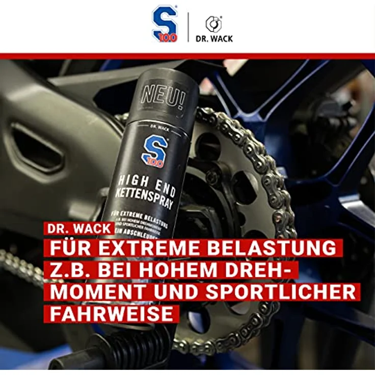Dr. Wack - S100 High End Kettenspray 300 ml I Premium Motorrad-Kettenöl für extreme Belastungen I Kettenspray für alle Motorräder I Hochwertige Motorradpflege – Made in Germany, schwarz – Bild 2