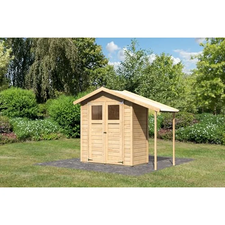 CHILLROI® Gartenhaus Housten, 14mm Wandstärke, naturbelassen, Geräteschuppen mit Anbaudach, Made in Germany – Bild 2