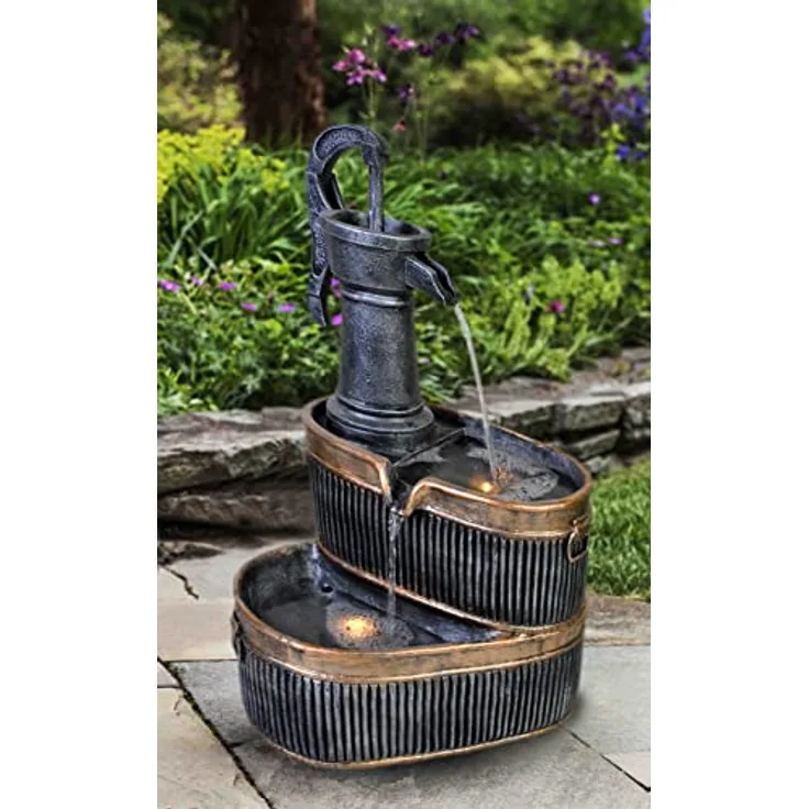 Wehmann Gartenbrunnen Cornwall Terrassenbrunnen mit Beleuchtung, Altmessing / Schwarz