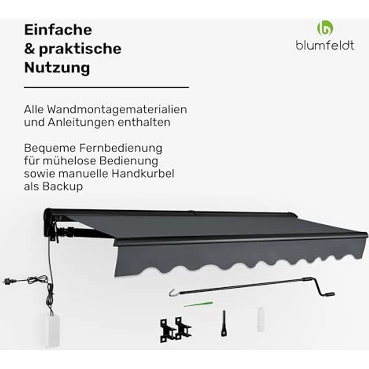 Blumfeldt CloudShade Markise, Elektrische Halbkassettenmarkise mit App & Fernbedienung, UV 30+ Schutz, Verstellbarer Neigungswinkel, Robuster Alurahmen, Einfache Wandmontage, 295x250 cm – Bild 5