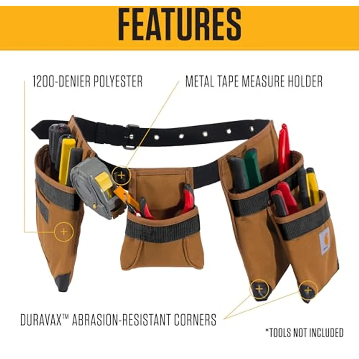 Carhartt Gepolsterter Werkzeuggürtel mit 7 Taschen, langlebig und wasserabweisend, Carhartt Brown – Bild 2