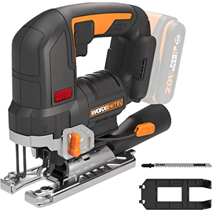 WORX NITRO WX542.9 Akku-Pendelhub-Stichsäge 20V - Bürstenloser Motor - Profi Stichsäge mit Absaug-Adapter - Ideal auch für Gehrungsschnitte - PowerShare kompatibel - ohne Akku & Ladegerät