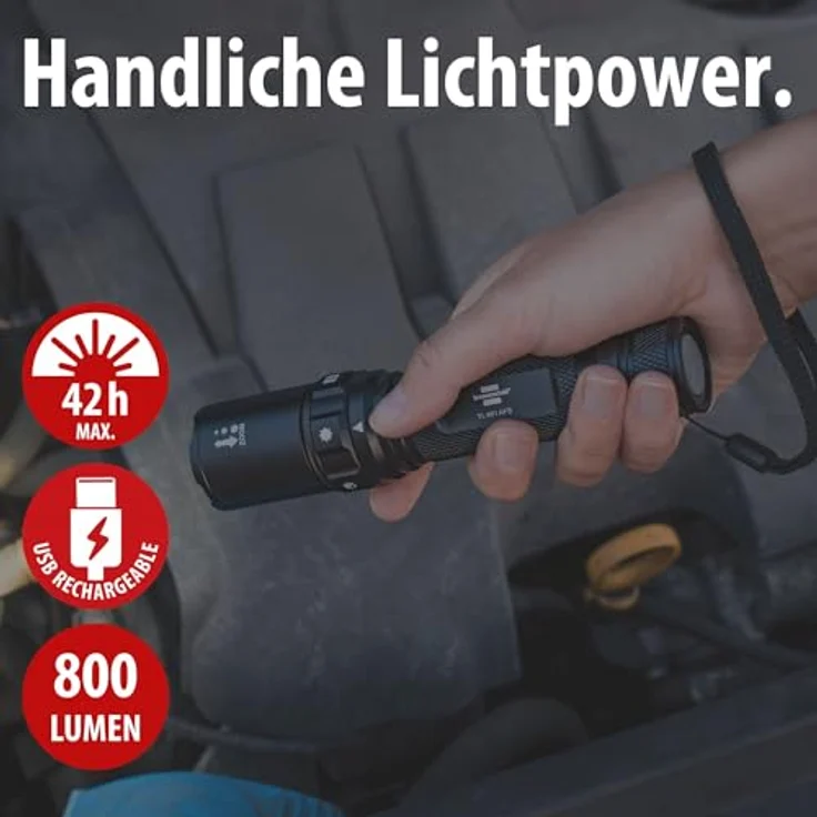 Brennenstuhl Akku Fokus Selektor LED Taschenlampe TL 801 AFS, 800lm, 230m Leuchtweite, fokussierbar, max. 42h, 6 Lichtmodi inkl. SOS & Strobe, IP44 Outdoor, inkl. USB C Ladekabel – Bild 2