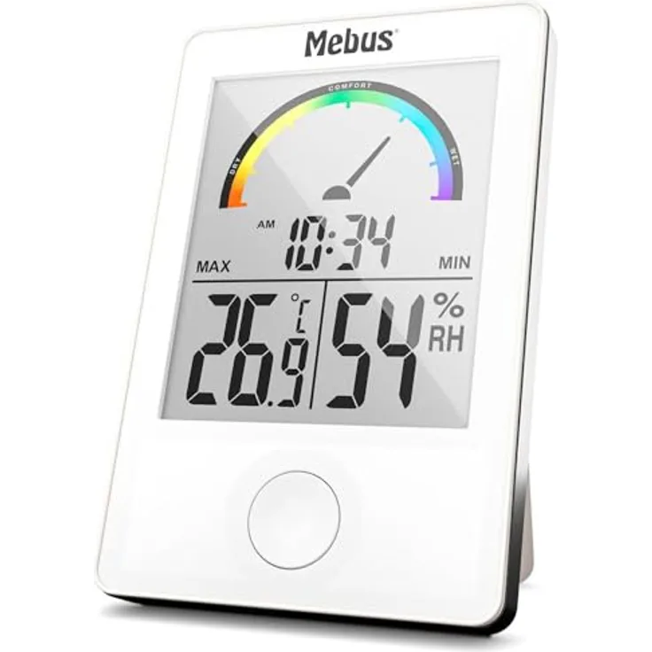 Mebus 11130 Thermo-Hygrometer, digitales Innenthermo- und Hygrometer mit Komfortanzeige, weiß